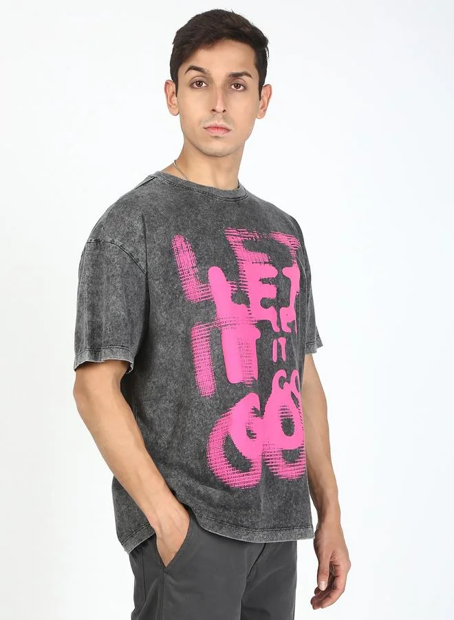 ستايلي Men Grey Acid Wash Graphic T-Shirt By Bene Kleed