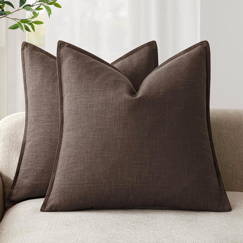 Foindtower Pack of 2, Decorative Linen Soild Throw Pillow Covers Soft Accent Cushion Case Boho Farmhouse Neutral Pillowcase for Couch Sofa Bedroom Living Room Home Decor 20 x 20 Inch Reddish Brown - Image 1