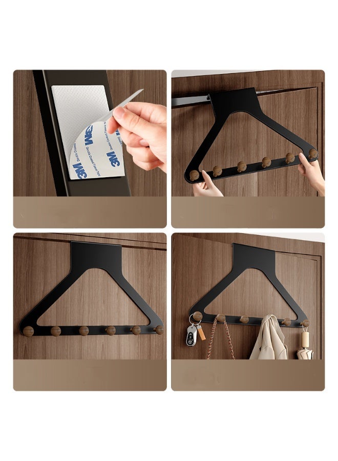 HOMESTAR Over The Door Hooks - Multipurpose Door Rack with 6 Wooden Hooks, Over Door Coat Hanger, Back of Bathroom Bedroom, Hanging Coats Towel Hanger Coat Rack for Towels, Clothes Black - Image 4