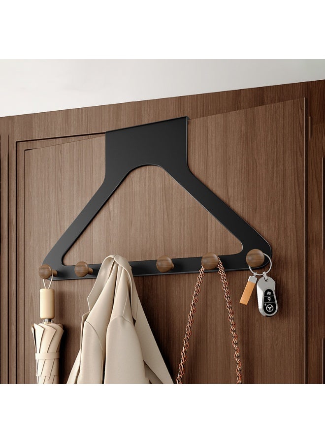 HOMESTAR Over The Door Hooks - Multipurpose Door Rack with 6 Wooden Hooks, Over Door Coat Hanger, Back of Bathroom Bedroom, Hanging Coats Towel Hanger Coat Rack for Towels, Clothes Black - Image 1