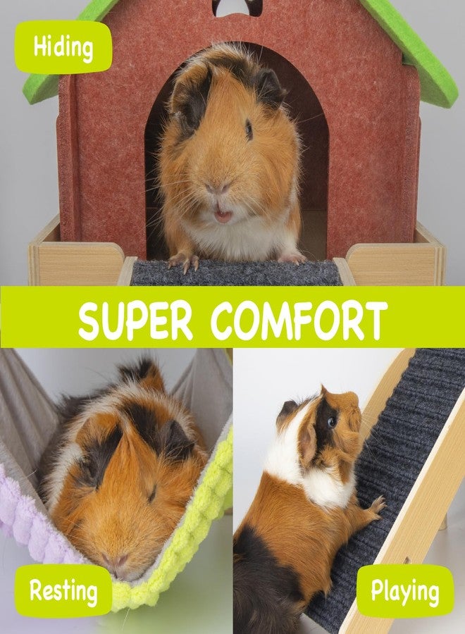 BESNEW 3 in 1 Enlarged Guinea Pig Hammock,Wooden Guinea Pig Hideout with House & Platform & Stairs Small Animal Toys for Hiding Sleeping Activities - Image 3