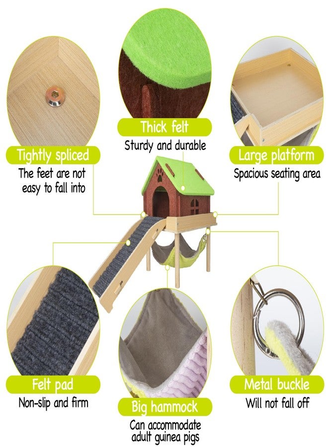 BESNEW 3 in 1 Enlarged Guinea Pig Hammock,Wooden Guinea Pig Hideout with House & Platform & Stairs Small Animal Toys for Hiding Sleeping Activities - Image 5