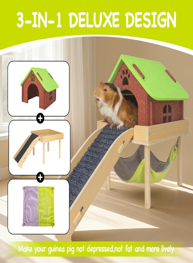 BESNEW 3 in 1 Enlarged Guinea Pig Hammock,Wooden Guinea Pig Hideout with House & Platform & Stairs Small Animal Toys for Hiding Sleeping Activities - Image 2