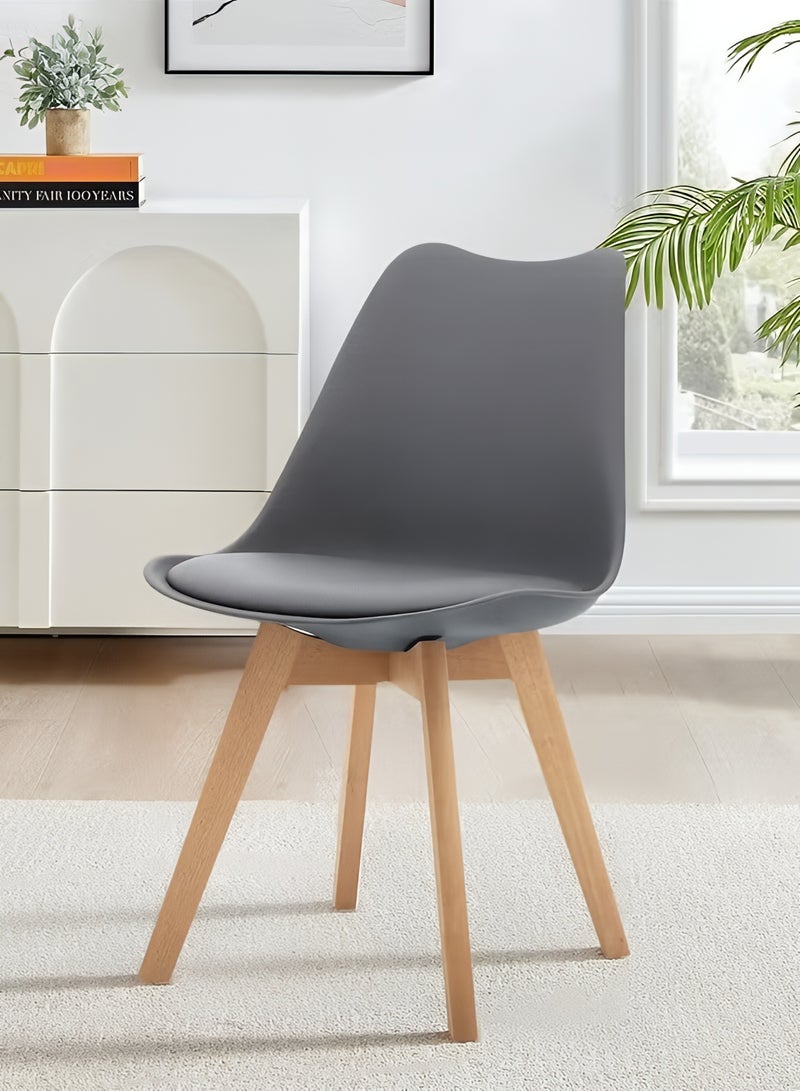 Taimi 5-Piece Dining Set, Modern Rectangular Dining Table with 4 Elegant Chairs | Solid Wood Table 80x60x75cm with 4 Grey Mid Century Soft Padded Seats - Modern Side Chairs with Wooden Legs - Image 2