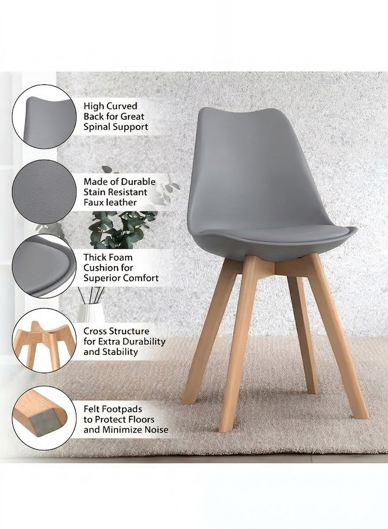 Taimi 5-Piece Dining Set, Modern Rectangular Dining Table with 4 Elegant Chairs | Solid Wood Table 80x60x75cm with 4 Grey Mid Century Soft Padded Seats - Modern Side Chairs with Wooden Legs - Image 4