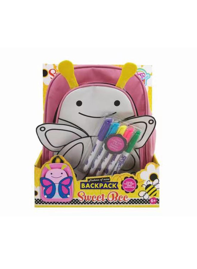 Hot Children's DIY Painted Watercolor Handbag Promotes Children's Color Cognition Painting Ability-Color:Little Bee DIY Painted Watercolor Backpack (5 Color Washable Pen) - Image 1