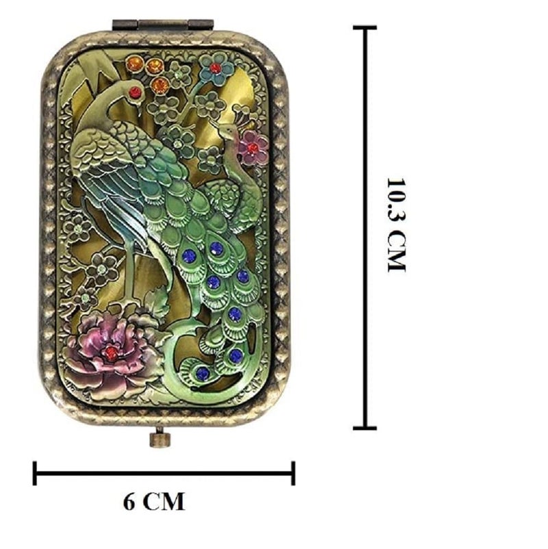 Sugalsu Peacock Makeup Mirror Double Sided Makeup Mirror Small Makeup Mirror for Women Girls Retro Makeup Mirror Double Sided Hand Mirror Portable Metal Mirror TravelPack of 2 - Image 2
