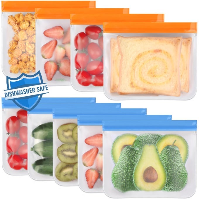 9 PACK REUSABLE SANDWICH BAGS DISHWASHER SAFE BPA FREE FOOD STORAGE BAGS SILICONE EXTRA THICK LEAKPROOF REUSABLE QUART BAGS FOR MARINATE MEATS CEREAL SANDWICH HOME ORGANIZATION
