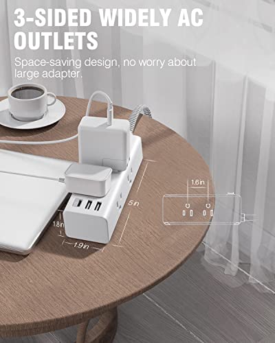 One Beat 10 Ft Power Strip Surge Protector - One Beat 10ft Extension Cord with 6 Widely Outlets 3 USB Ports (1 USB C), Wall Mount Outlet Extender, Flat Plug Power Strip for Travel Home Office College Dorm Room - Image 4