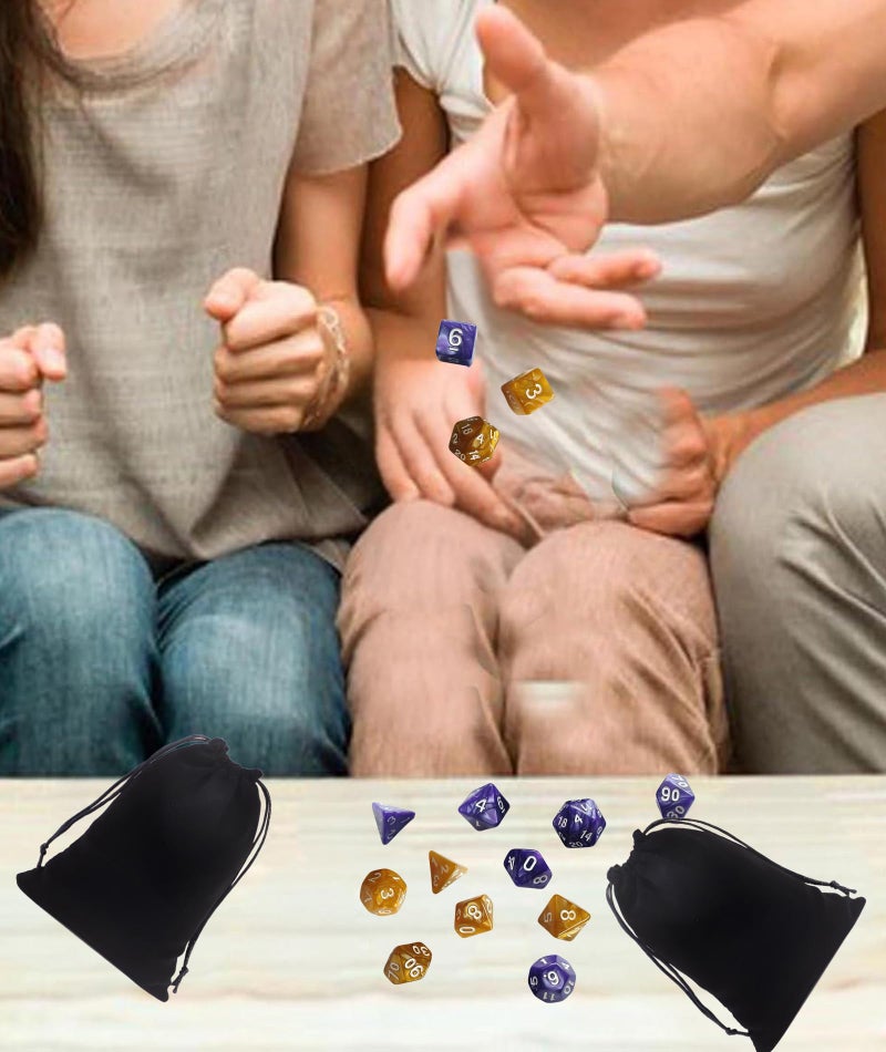 Zbdroxygen 2 Set Game Polyhedral Dice, Dice Set for Games, Dice Games, 14 Pieces with Two Colors, Purple and Yellow, Tabletop Accessories - Image 3
