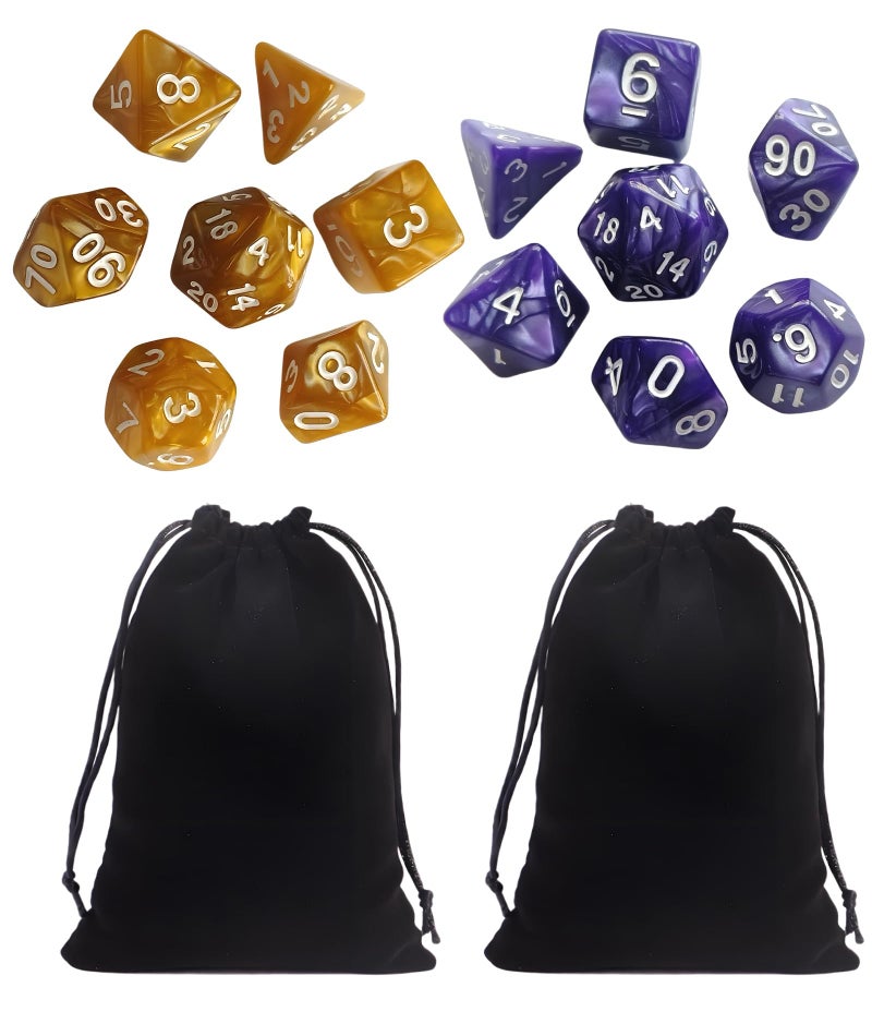 Zbdroxygen 2 Set Game Polyhedral Dice, Dice Set for Games, Dice Games, 14 Pieces with Two Colors, Purple and Yellow, Tabletop Accessories - Image 1