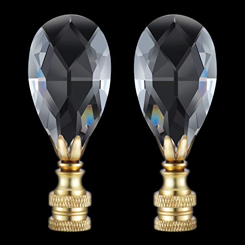 Canomo 2 Packs Teardrop Clear Crystal Lamp Finial Lamp Decoration for Lamp Shade with Polished Brass Base, Clear, 2-3/4 Inches - Image 2