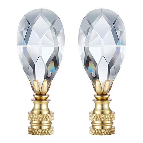 Canomo 2 Packs Teardrop Clear Crystal Lamp Finial Lamp Decoration for Lamp Shade with Polished Brass Base, Clear, 2-3/4 Inches - Image 1