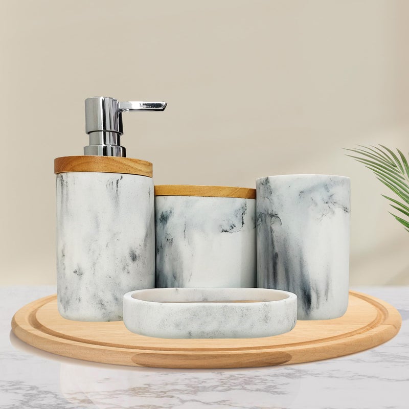 IBELL 4-Piece Bathroom Accessories Set - Soap Dispenser, Tumbler, Toothbrush Holder, Soap Dish | Bathroom Organizer | Handwash Dispenser | Soap Case (Italian Marble Finish) - Image 2