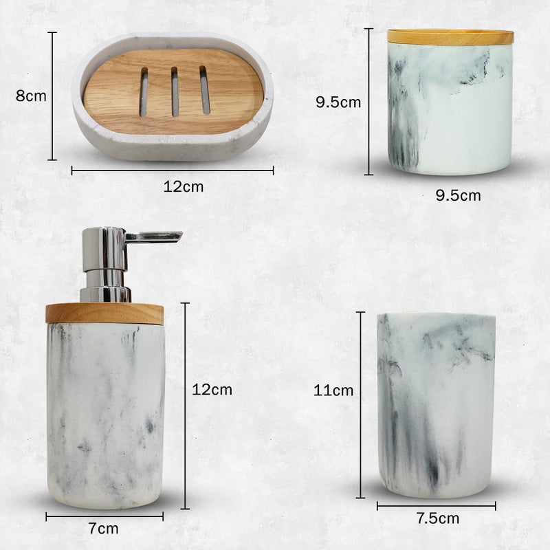 IBELL 4-Piece Bathroom Accessories Set - Soap Dispenser, Tumbler, Toothbrush Holder, Soap Dish | Bathroom Organizer | Handwash Dispenser | Soap Case (Italian Marble Finish) - Image 5