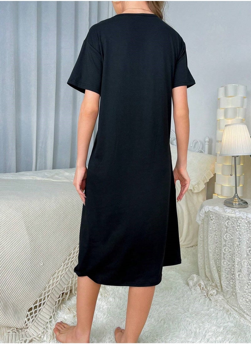 Mesery Mesery Sleepshirt Cotton Half Sleeves Printed  - Image 3