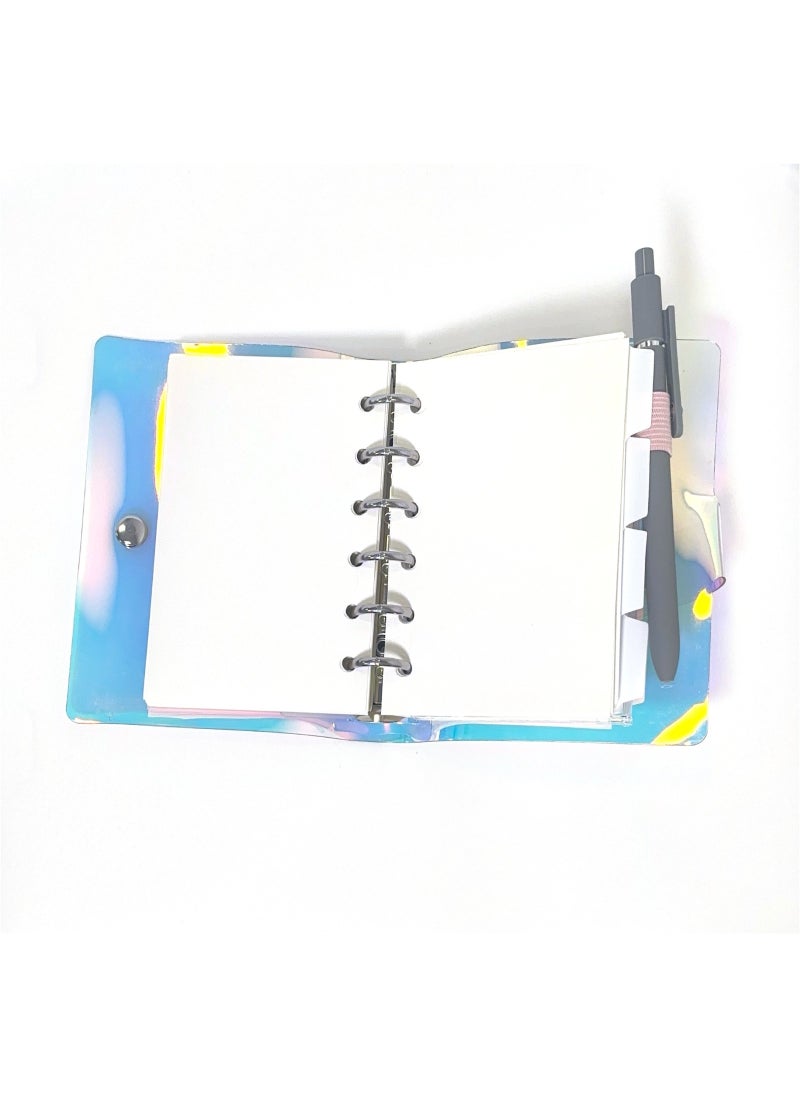 All-in-One A7 Pocket Notebook Binder – Refillable 6-Ring PVC Cover with 120 Blank Pages, Pen with Massage Ball, Ruler, Dividers, Stickers & Tabs – Ideal for Journaling, Planning & Travel