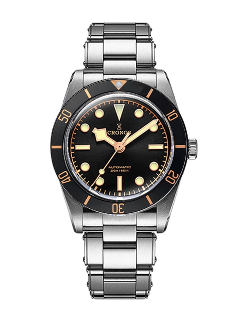 TACTICAL FROG Cronos L6033 BB54 Automatic Watches Sapphire 37mm Men's Diving Watch Stainless Steel 200M Water Resistant, Black-Gold - Image 1