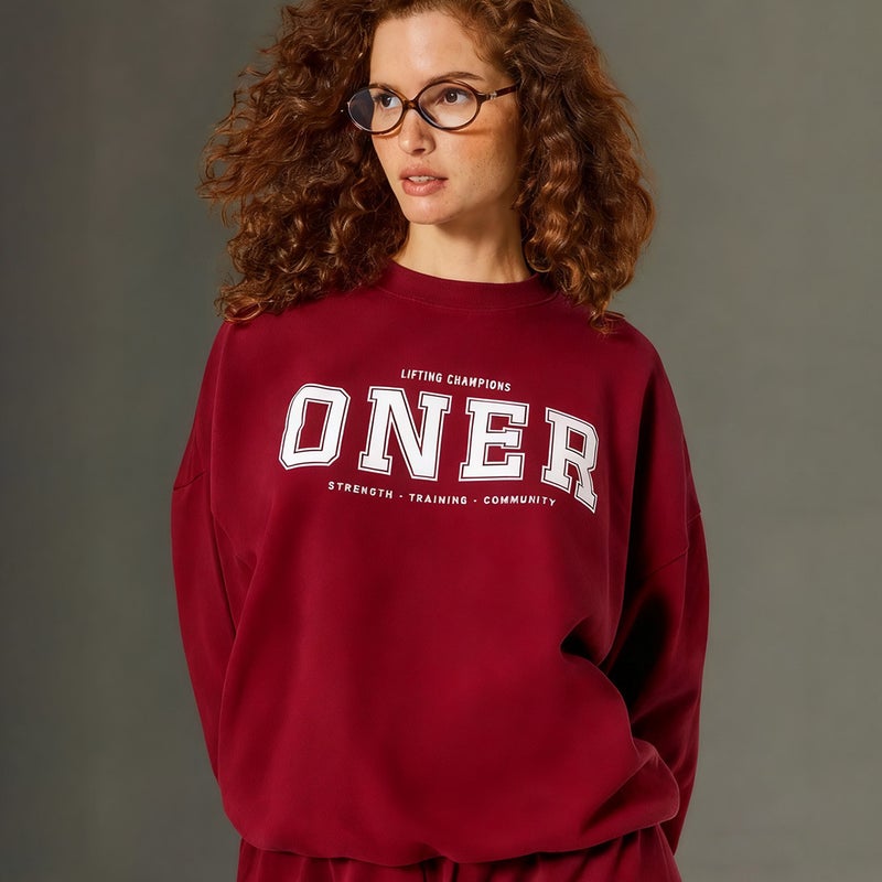 Oner New Round Neck Oversize Fleece-lined Cotton Sweatshirt - Versatile Sportswear for All Seasons - Image 2