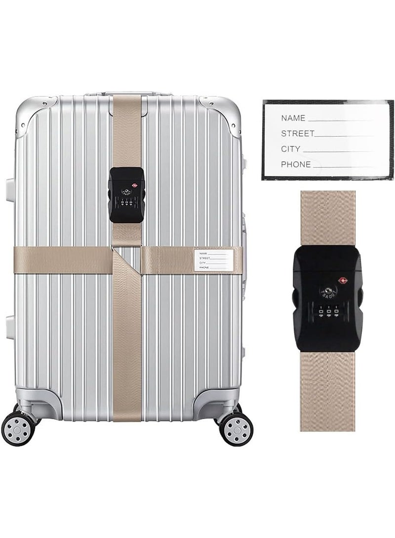 Meetion مجموعة أحزمة الأمتعة المتقاطعة مع قفل معتمد من TSA، أحزمة حقائب السفر القابلة للتعديل، بطاقات حقائب مع بطاقة تعريف، أحزمة تعبئة للحقائب، ملحقات السفر (كاكي، 1 قطعة) - Image 1