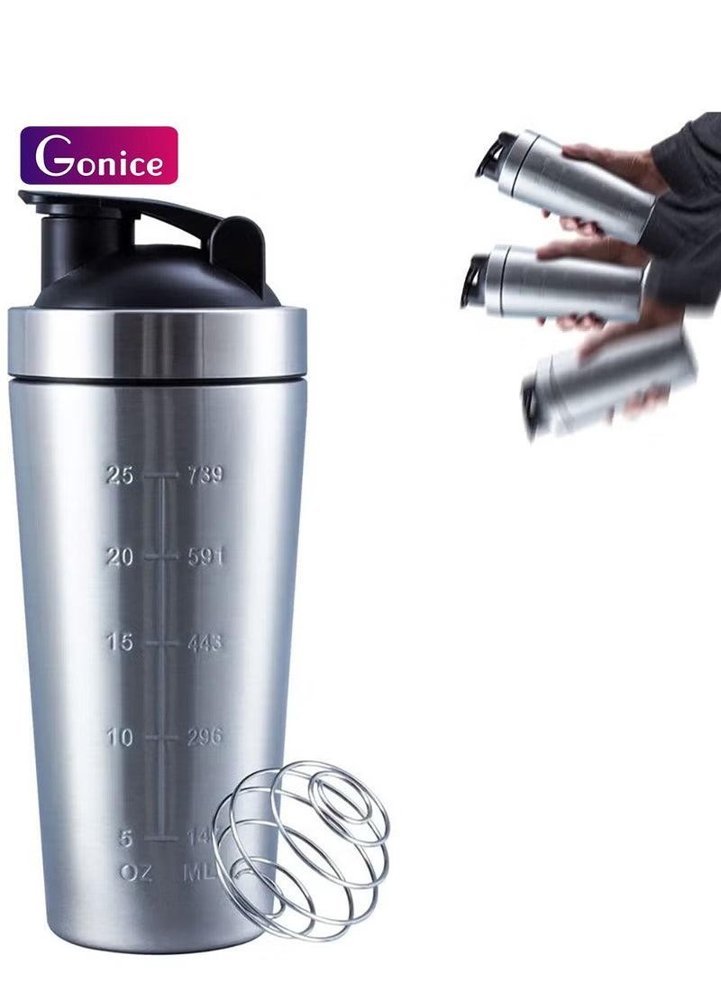 جونيس زجاجة هزاز مع خفق سلكي، زجاجة هزاز البروتين لمزيج البروتين، زجاجة هزاز الفولاذ المقاوم للصدأ، زجاجة هزاز معدنية، زجاجة هزاز كبيرة - Image 1