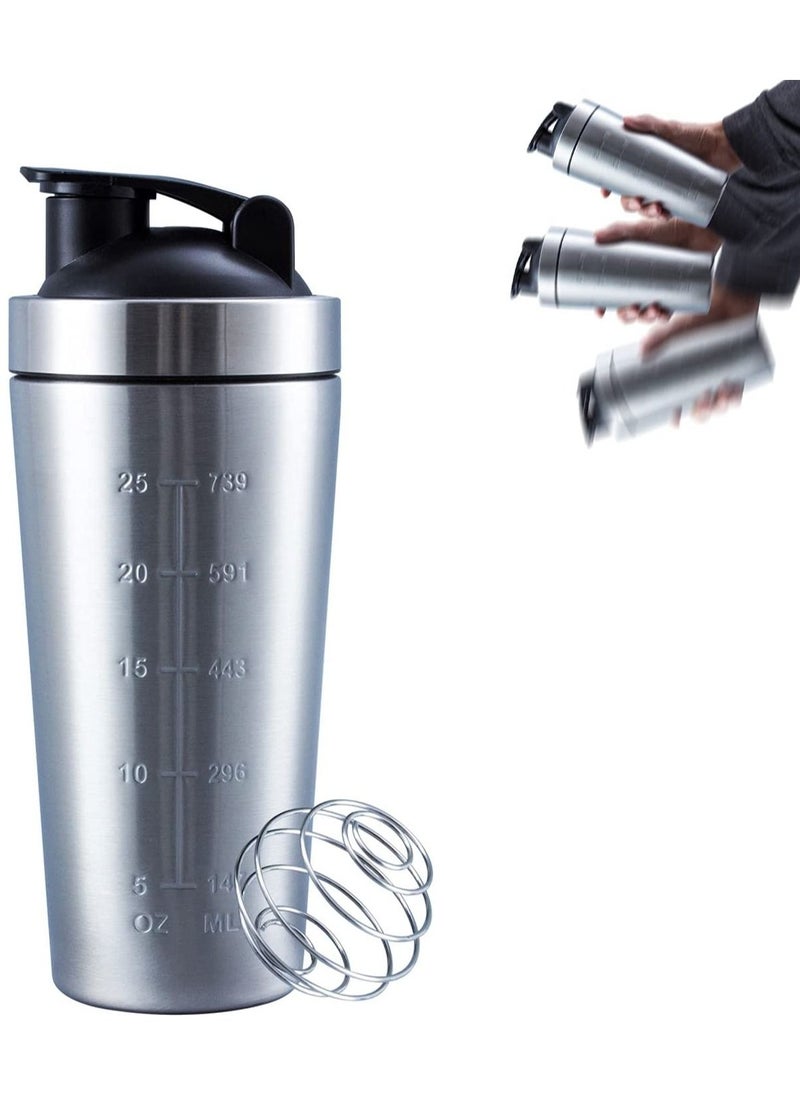 Gonice - Shaker Bottle with Wire Whisk, Protein Shaker Bottle for Protein Mixes, Stainless Steel Shaker Bottle, Metal Shaker Bottle,Large Shaker Bottle 750ml - Image 1