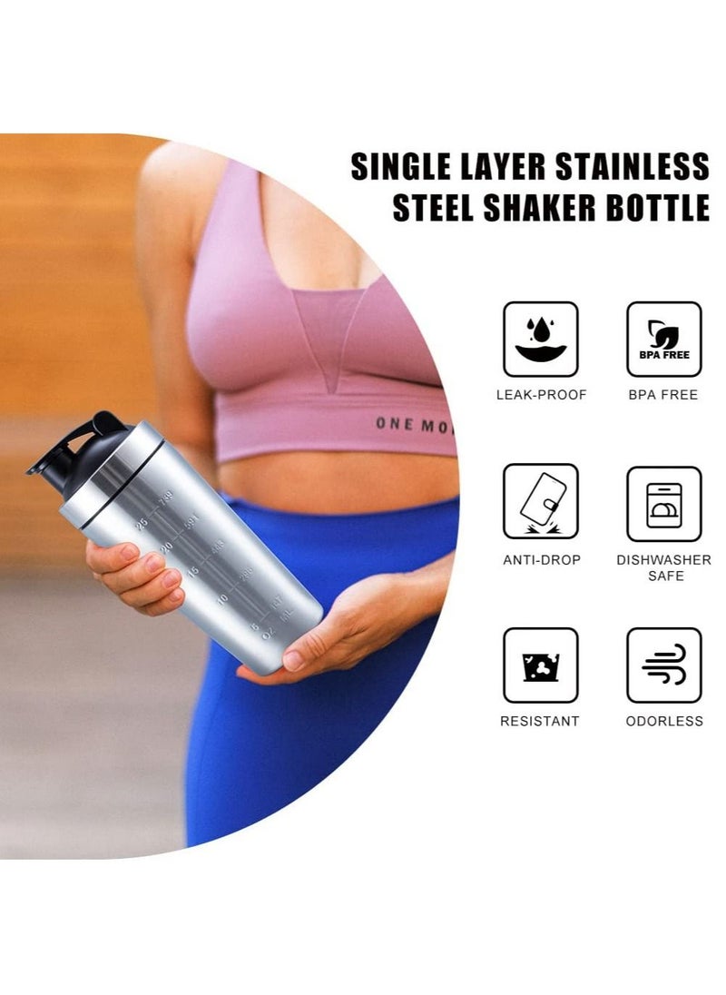 Gonice - Shaker Bottle with Wire Whisk, Protein Shaker Bottle for Protein Mixes, Stainless Steel Shaker Bottle, Metal Shaker Bottle,Large Shaker Bottle 750ml - Image 1
