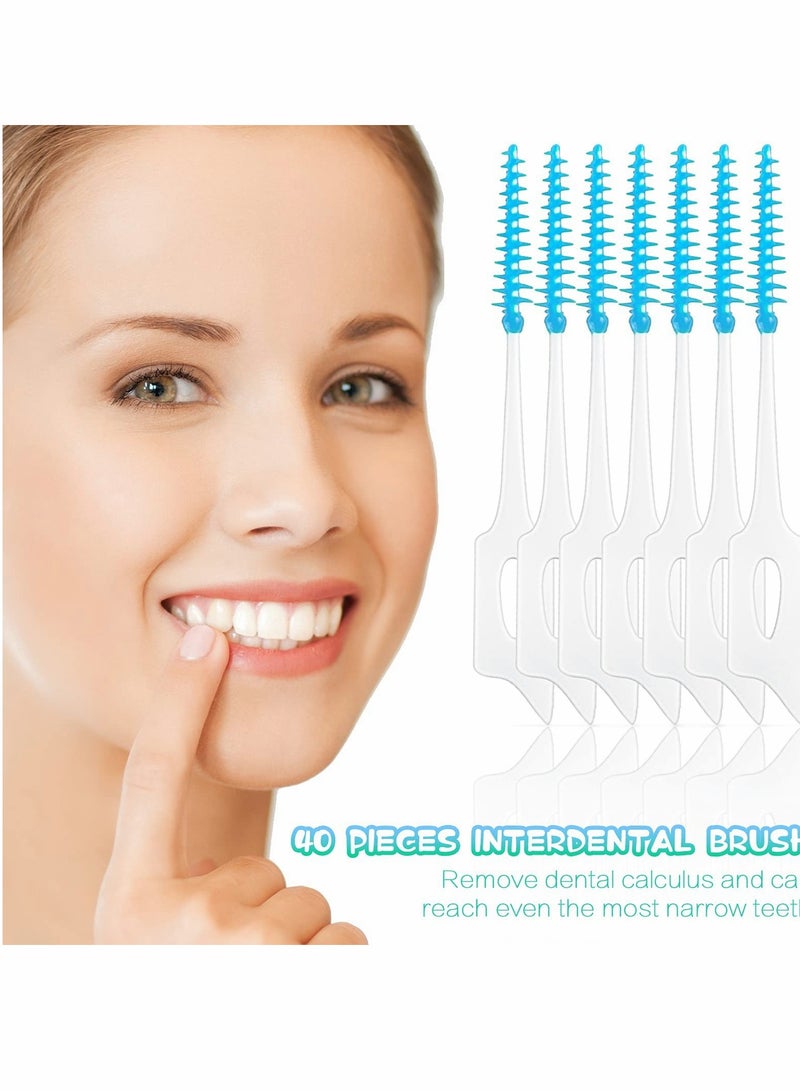 كاست ويف أعواد خيط تنظيف الأسنان، فرشاة بين الأسنان، أعواد خيط تنظيف الأسنان باللون البرتقالي مع حقيبة تخزين لأداة الفرشاة، أداة تنظيف الأسنان، أعواد خيط تنظيف بين الأسنان، أداة تنظيف أعواد الأسنان (أزرق، 40 قطعة) - Image 2