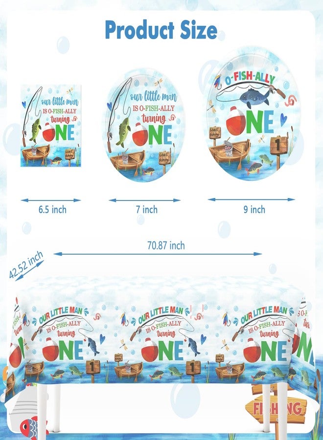 73Hours 201pcs Ofishally One Birthday Decorations Tableware Set, O Fishally One First Birthday Decorations Plates Banner Cake Topper Ofishally One Balloons for Gone Fishing Party Decorations - Image 4