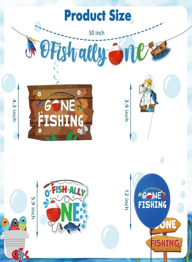 73Hours 201pcs Ofishally One Birthday Decorations Tableware Set, O Fishally One First Birthday Decorations Plates Banner Cake Topper Ofishally One Balloons for Gone Fishing Party Decorations - Image 3