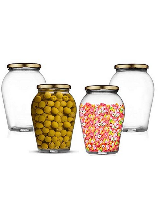 Ash & Roh® Big pot glass jar Kitchen Storage Glass Jars & Containers With Airtight Metal Lid - (1000 ML /1 LTR /1 KG) - SET OF (4) - Image 1