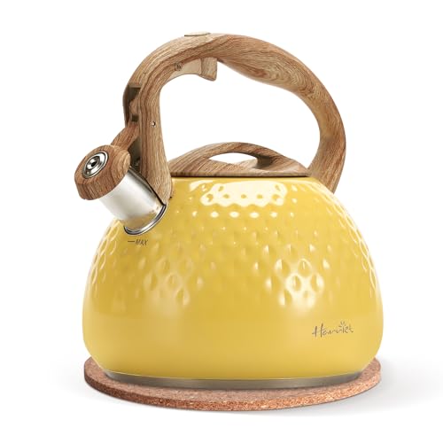 harriet Tea Kettle Tea Pot for Stovetop 25QT Whistling Kettle with 5Layers bottom Food Grade Stainless Steel Kettles with HotResistant Handle Gas Electric Applicable Yellow
