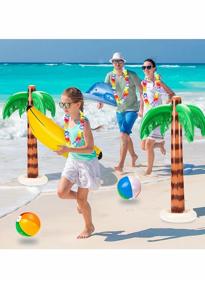 Excefore - Hawaiian Party Toys Set, 8Pcs Inflatable Palm Trees Flamingos Toys Inflatable Banana Beach Balls Inflatable Dolphin for Hawaii Party Summer Party Decor Beach Pool Backdrop Pool Party Supplies - Image 1