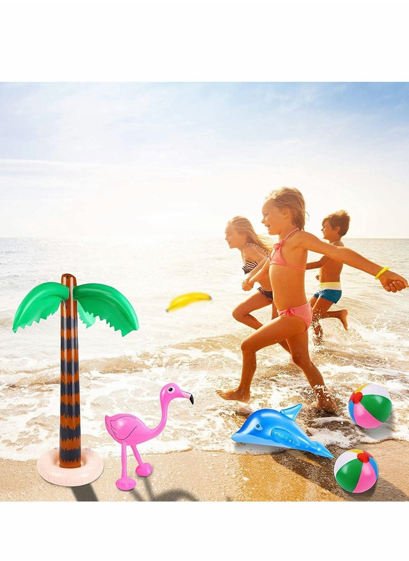 Excefore - Hawaiian Party Toys Set, 8Pcs Inflatable Palm Trees Flamingos Toys Inflatable Banana Beach Balls Inflatable Dolphin for Hawaii Party Summer Party Decor Beach Pool Backdrop Pool Party Supplies - Image 1
