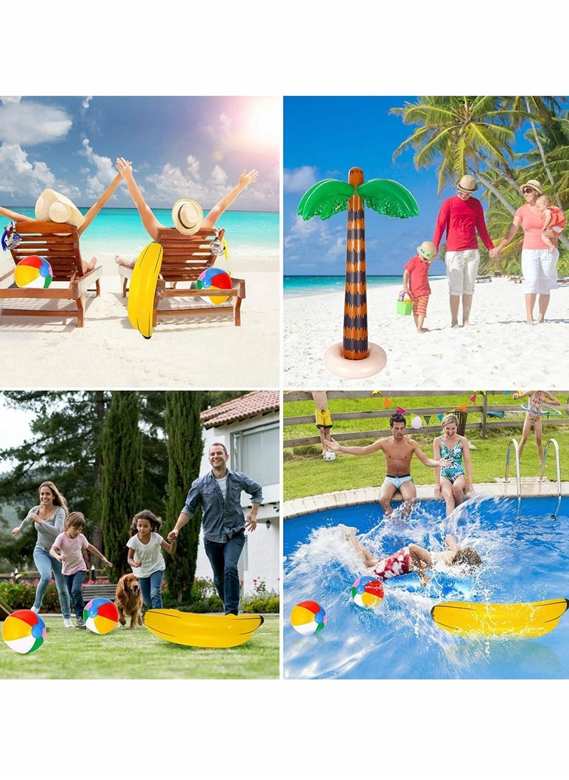Excefore - Hawaiian Party Toys Set, 8Pcs Inflatable Palm Trees Flamingos Toys Inflatable Banana Beach Balls Inflatable Dolphin for Hawaii Party Summer Party Decor Beach Pool Backdrop Pool Party Supplies - Image 1