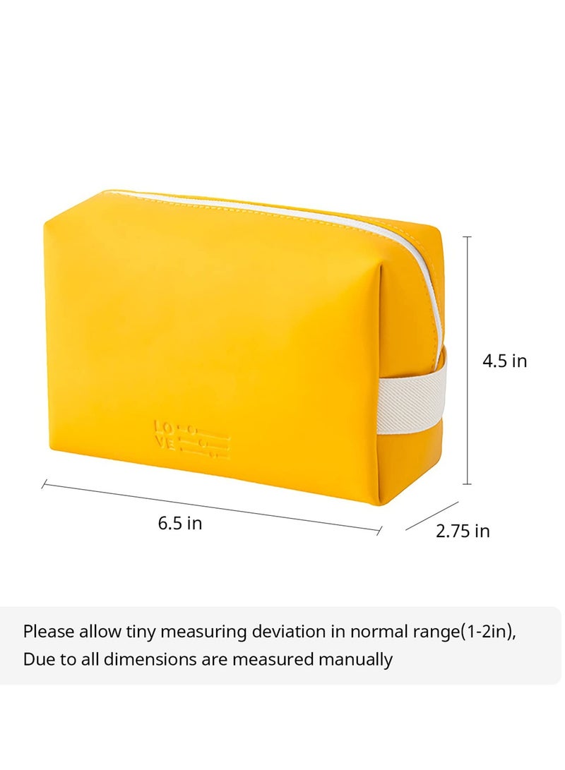 Cosmetic Bag Makeup Bag for Purse Pouch Travel Beauty Zipper Organizer Bag Gifts for Girl Women, PU Leather Washable Waterproof Make Up Organizer for Brushes Beauty Eyeshadow Palette Lipstick (Yellow) - Image 4