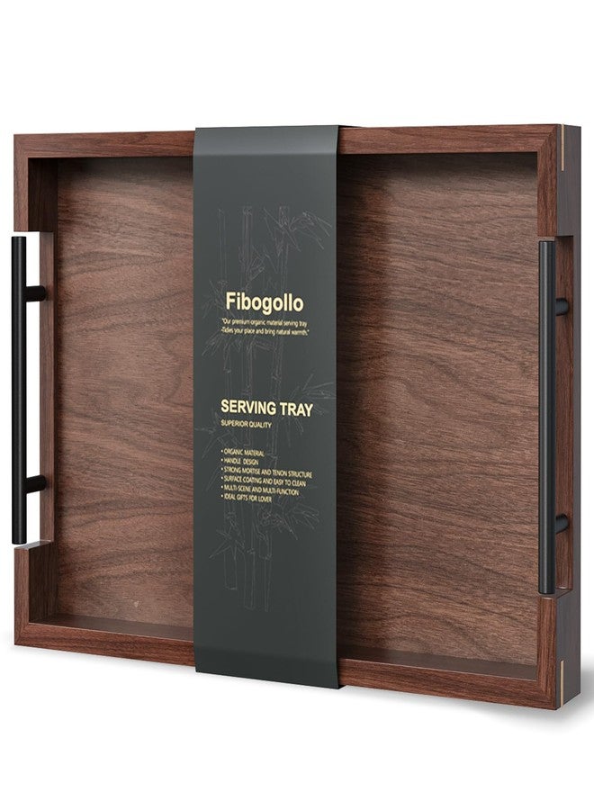 Fibogollo Walnut Wood Serving Tray with Metal Handles,15x10in Ottoman Decorative Trays Platter for Coffee Table,Living Room,Bar(Medium) - Image 1