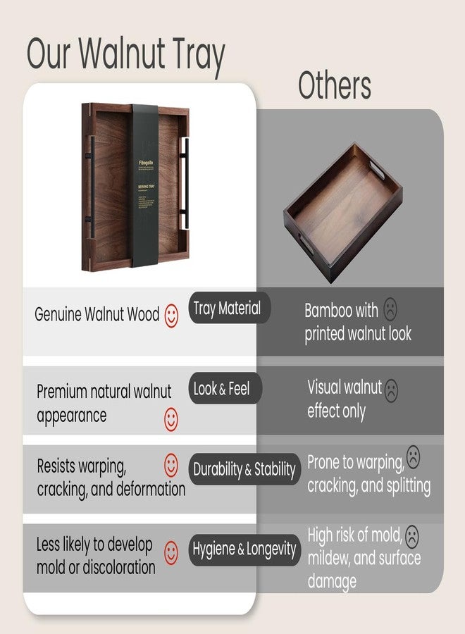 Fibogollo Walnut Wood Serving Tray with Metal Handles,15x10in Ottoman Decorative Trays Platter for Coffee Table,Living Room,Bar(Medium) - Image 5