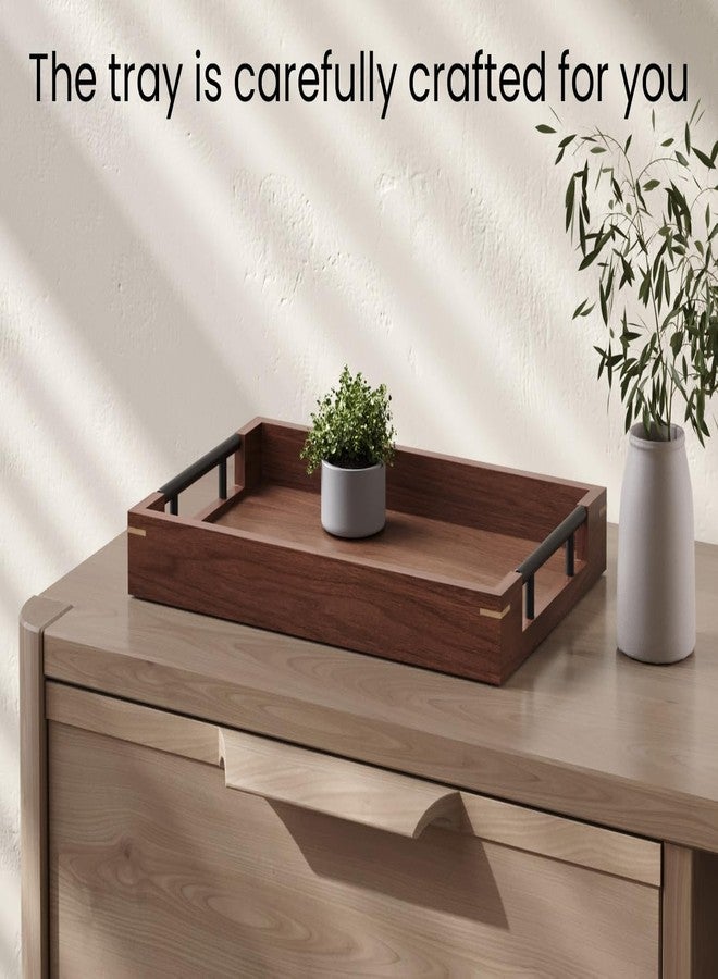 Fibogollo Walnut Wood Serving Tray with Metal Handles,15x10in Ottoman Decorative Trays Platter for Coffee Table,Living Room,Bar(Medium) - Image 3