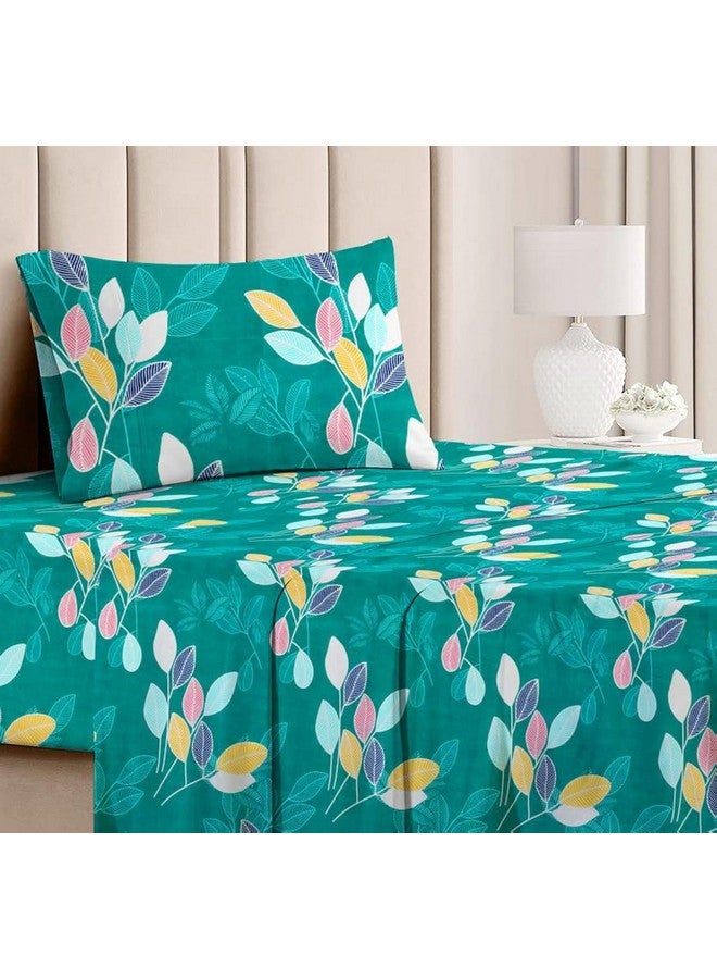 BSB HOME BSB HOME Premium Forever Modern Style Glace Cotton Floral Luxurious Beautiful Soft Comfort Designer Floral Pattern 1 Single Size Bed bedsheet and 1 Pillow Cover- Dark Green  - Image 1