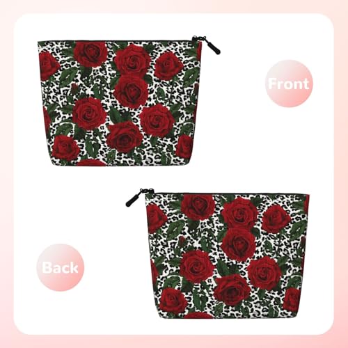 MINIOZE Flower Floral Rose Red Leaf Cute Green Makeup Bag Travel Cosmetic Bag Organizer Toiletry Bag Make Up Bags For Women Girls Large Light - Image 3