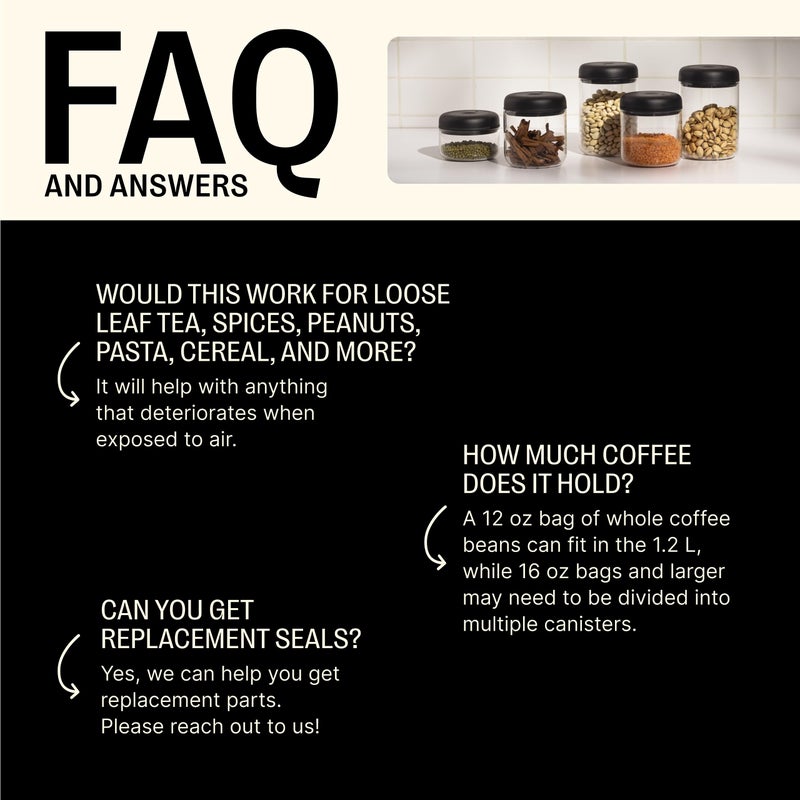 Fellow Atmos Vacuum Coffee Canister & Food Storage Container - 1.2 Liter Canister holds up to 16 oz of Coffee Beans - Airtight Food Storage Containers - Coffee Containers - 1.2 Liter - Clear Glass - Image 4