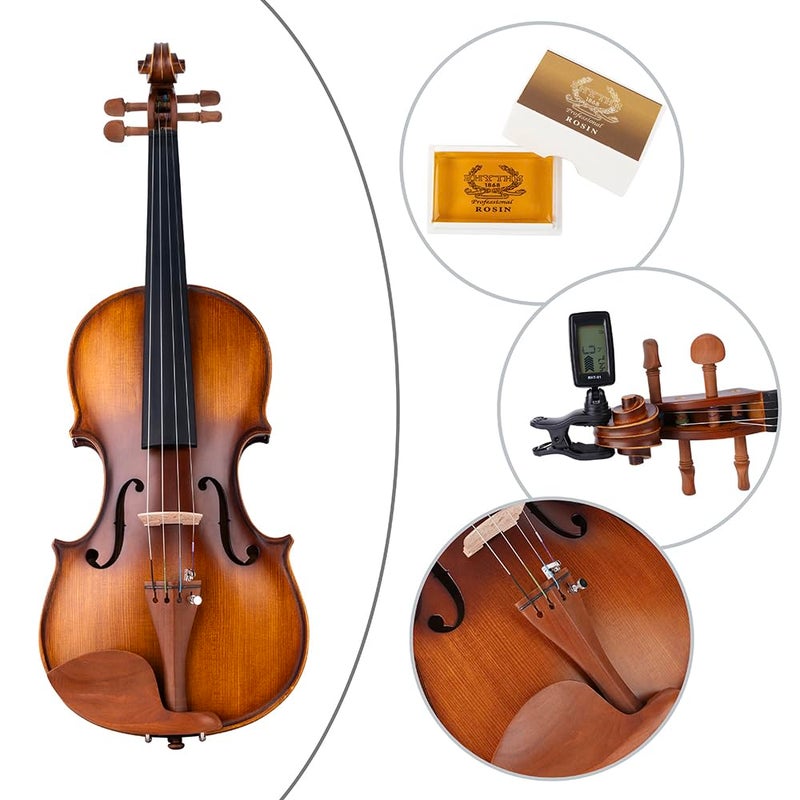 Rhythm Violin Set for Beginners,Acoustic Violins Starter Kit Package for Student,Beginners Fiddle with Hard Case, Rosin, Shoulder Rest, Bow, and Extra Strings (MATTE, Full) - Image 3