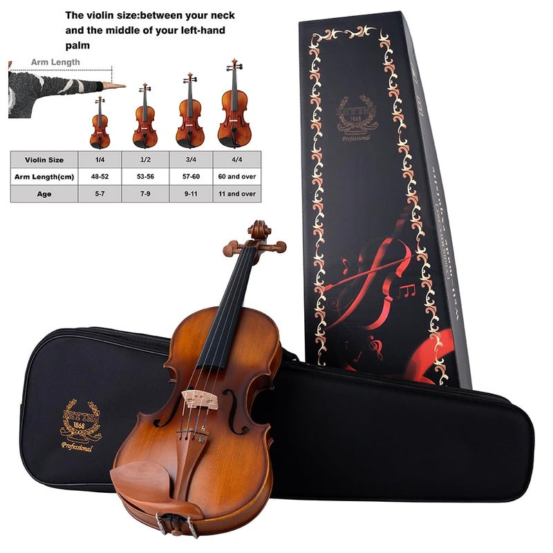 Rhythm Violin Set for Beginners,Acoustic Violins Starter Kit Package for Student,Beginners Fiddle with Hard Case, Rosin, Shoulder Rest, Bow, and Extra Strings (MATTE, Full) - Image 2
