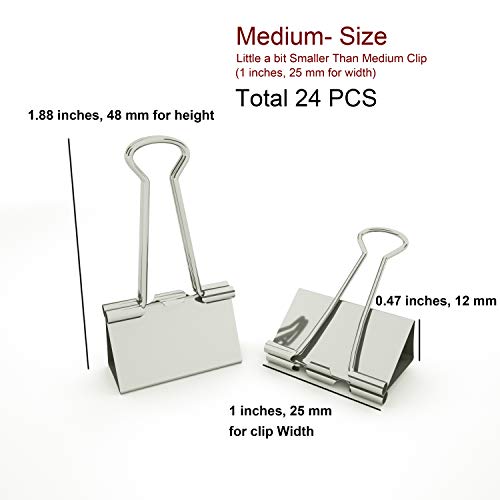 Universal metal clips Nctinystore Binder Clips Little a bit Smaller Than Medium Clips Metal Clamp 1-in / 25-mm (Silver, 24-Count) - Image 2