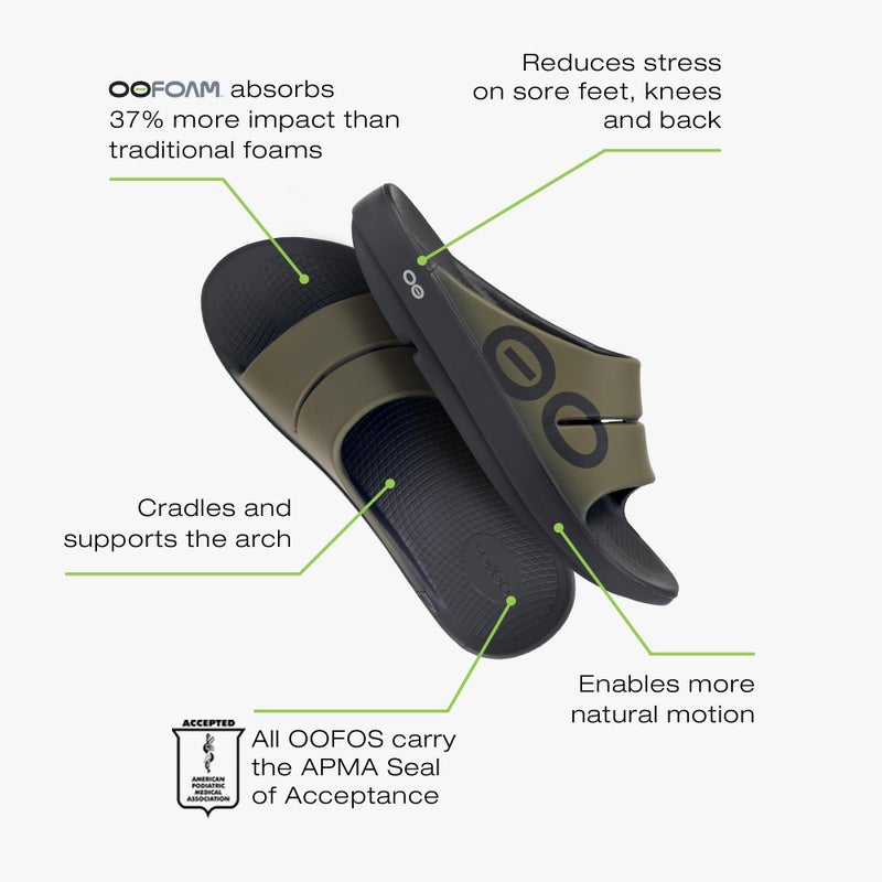 OOFOS OOahh Sport Recovery Slide, Tactical Green - Womenâ€™s Size 12, Menâ€™s Size 10 - Image 5