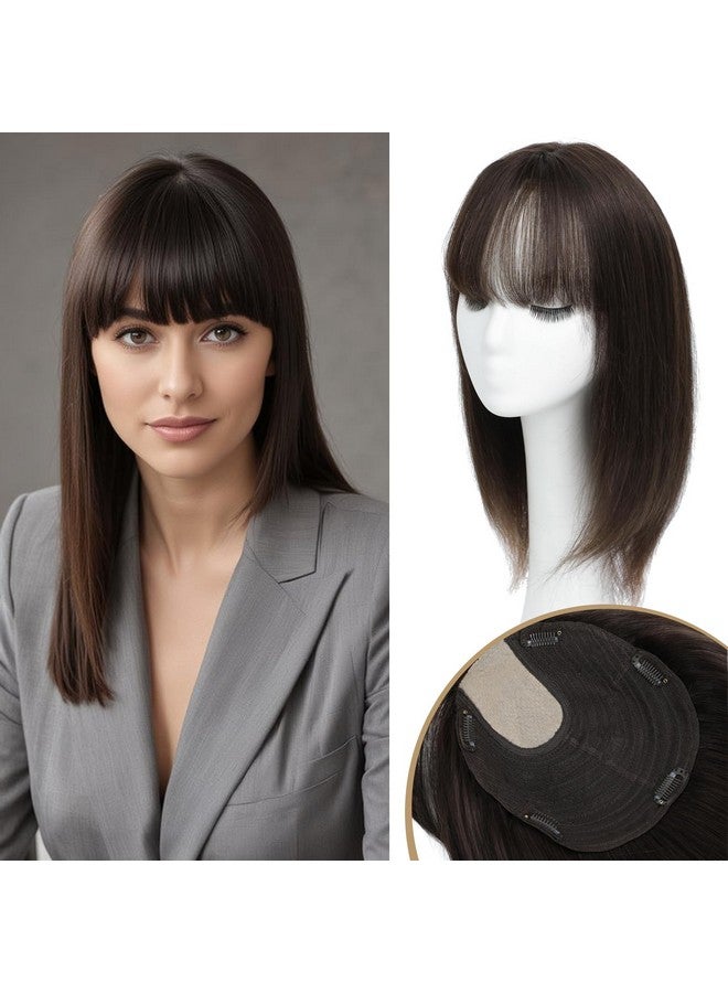 يامي وصلات شعر YAMI للنساء من شعر بشري حقيقي 8 × 9 بوصة وصلات شعر فروة الرأس من شعر بشري حقيقي 100% للنساء مع غرة قطع شعر 15 بوصة للنساء اللاتي يعانين من تساقط الشعر أو الشعر الخفيف (بني غامق) - Image 1