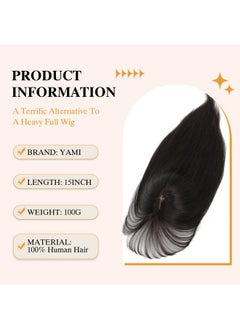 Yami YAMI Hair Toppers for Women Real Human Hair 8x9inch Skin Scalp Hair Topper 100% Real Human Hair Toppers for Women with Bangs 15 Inch Hair Pieces for Women with Hair Loss or Thin Hair (Dark Brown)  - Image 4
