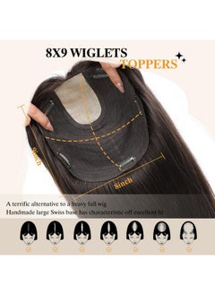 Yami YAMI Hair Toppers for Women Real Human Hair 8x9inch Skin Scalp Hair Topper 100% Real Human Hair Toppers for Women with Bangs 15 Inch Hair Pieces for Women with Hair Loss or Thin Hair (Dark Brown)  - Image 5