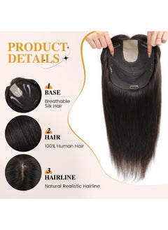 Yami YAMI Hair Toppers for Women Real Human Hair 8x9inch Skin Scalp Hair Topper 100% Real Human Hair Toppers for Women with Bangs 15 Inch Hair Pieces for Women with Hair Loss or Thin Hair (Dark Brown)  - Image 2
